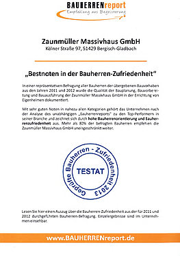 Testat Zaunmüller Massivhaus GmbH 2013